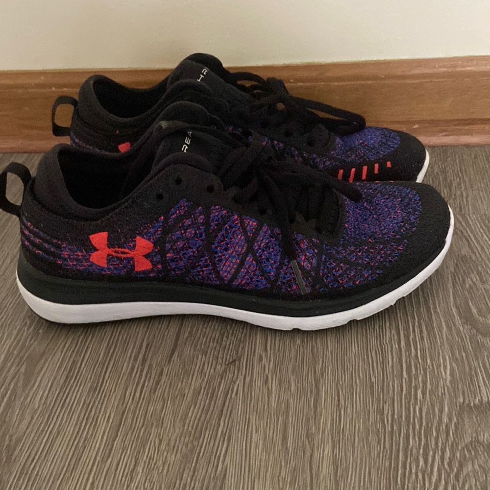 Under Armour Womens 8.5 Threadborne Black Blue Knit Fortis 3 Running Shoes